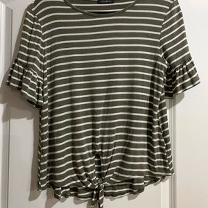 Caralase Olive Stripes Ruffle Tee